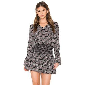 Derek Lam Long Sleeve Smocked Skirt V Neck Dress 0